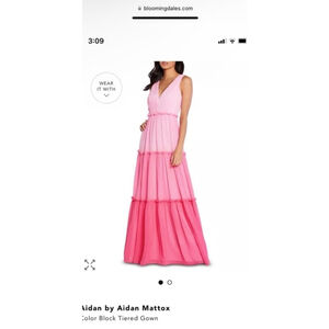 NWT Aidan Mattox Maxi Dress Size 2 Pink Color Block Tiered Gown was $330